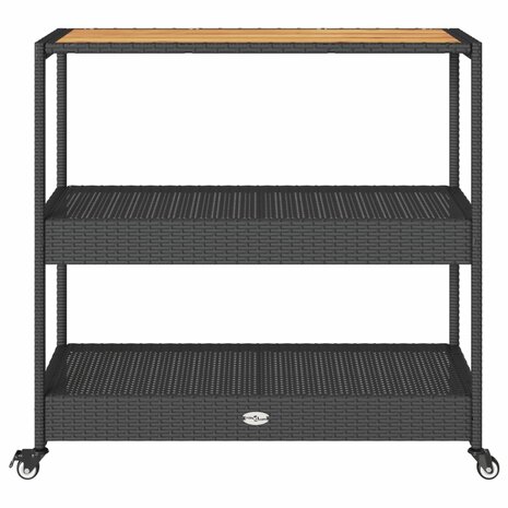 Bartrolley 3-laags poly rattan en massief acaciahout zwart 5