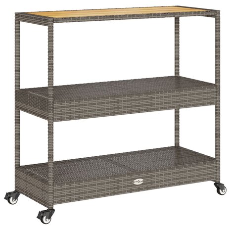 Keukentrolley 3-laags poly rattan en massief acaciahout grijs 2