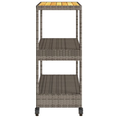 Keukentrolley 3-laags poly rattan en massief acaciahout grijs 6