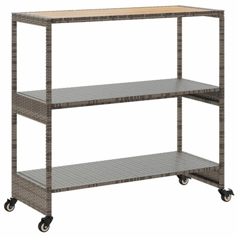 Keukentrolley 3-laags poly rattan en massief acaciahout grijs 7