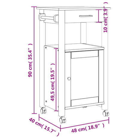 Keukentrolley MONZA 48x40x90 cm massief grenenhout 9