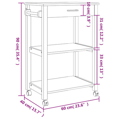 Keukentrolley MONZA 60x40x90 cm massief grenenhout 9