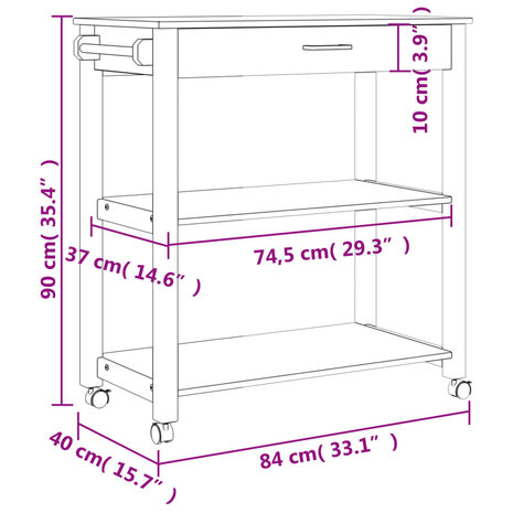 Keukentrolley MONZA 84x40x90 cm massief grenenhout 9