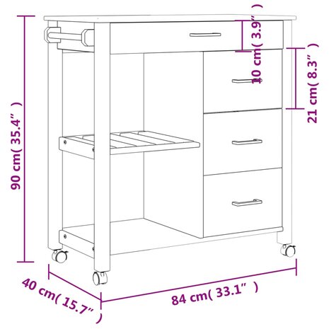 Keukentrolley MONZA 84x40x90 cm massief grenenhout 9