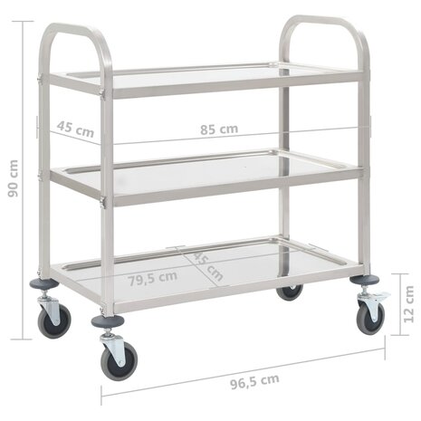 Keukentrolley 3-laags 96,5x55x90 cm roestvrij staal 6