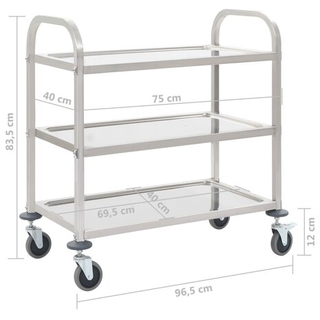 Keukentrolley 3-laags 95x45x83,5 cm roestvrij staal 6