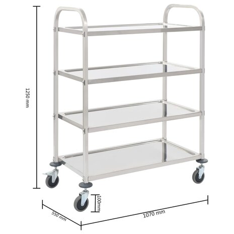 Keukentrolley 4-laags 107x55x125 cm roestvrij staal 6