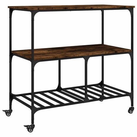 Keukentrolley 100x50x95 cm bewerkt hout gerookt eikenkleurig 2