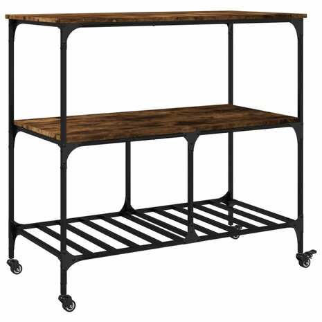 Keukentrolley 100x50x95 cm bewerkt hout gerookt eikenkleurig 9