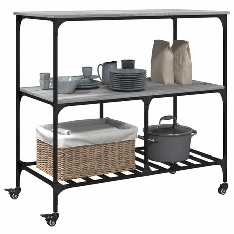 Keukentrolley 100x50x95 cm bewerkt hout grijs sonoma eikenkleur 6