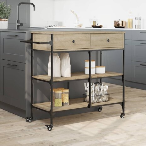 Keukentrolley 105x42x95 cm bewerkt hout sonoma eikenkleurig 4