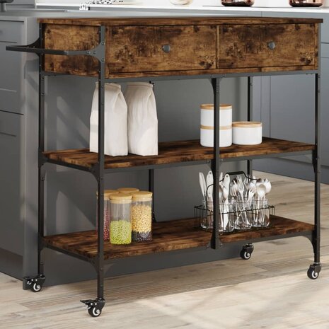 Keukentrolley 105x42x95 cm bewerkt hout gerookt eikenkleurig 1