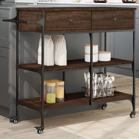 Keukentrolley 105x42x95 cm bewerkt hout bruin eikenkleurig 1
