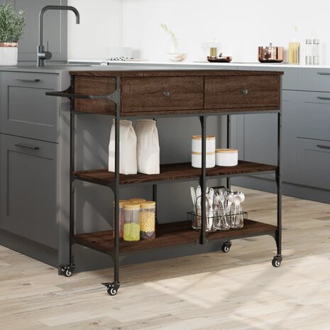 Keukentrolley 105x42x95 cm bewerkt hout bruin eikenkleurig 4