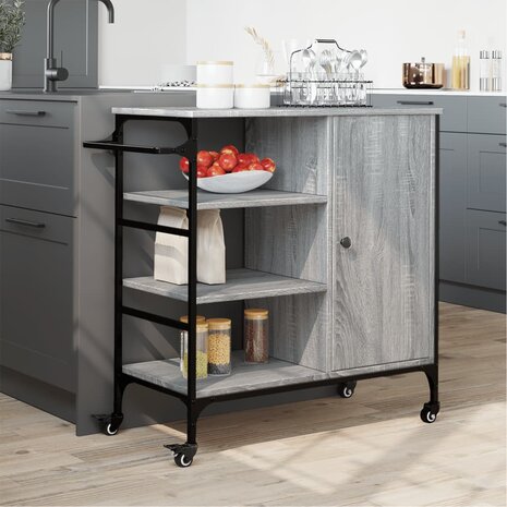 Keukentrolley 87,5x38,5x84,5 cm bewerkt hout grijs sonoma eiken 3