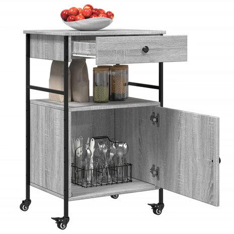 Keukentrolley 56x43x89,5 cm bewerkt hout grijs sonoma eiken 7