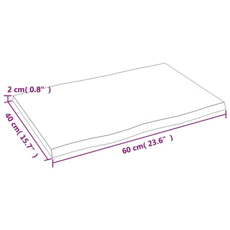 Tafelblad natuurlijke rand 60x40x2 cm massief eikenhout 7