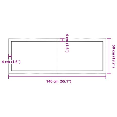 Tafelblad natuurlijke rand 140x50x(2-4) cm massief eikenhout 11