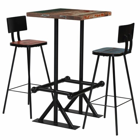 3-delige Barset massief gerecycled hout meerkleurig 1