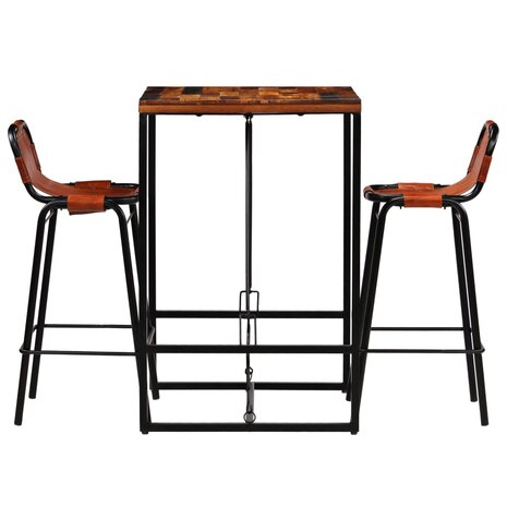 3-delige Barset massief gerecycled hout en echt geitenleer 2
