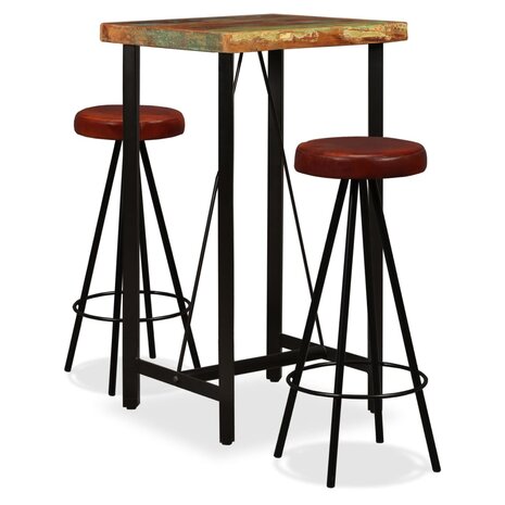 Barset massief gerecycled hout en echt leer 3-delig 1