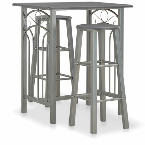 3-delige Barset hout en staal antraciet 1