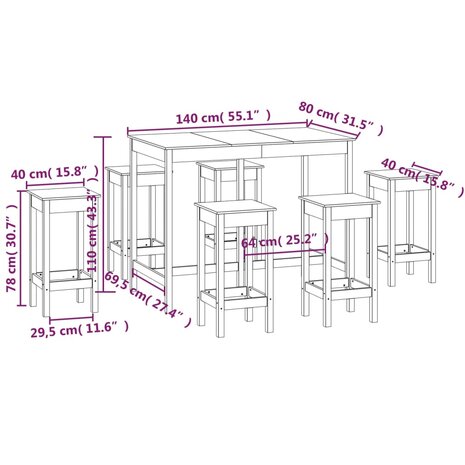 7-delige Barset massief grenenhout 8