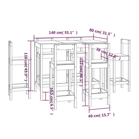 7-delige Barset massief grenenhout wit 9