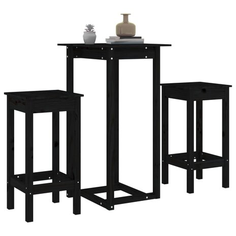 3-delige Barset massief grenenhout zwart 4