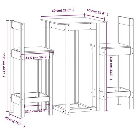 3-delige Barset massief grenenhout 9