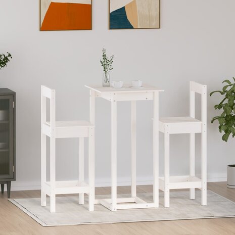 3-delige Barset massief grenenhout wit 1