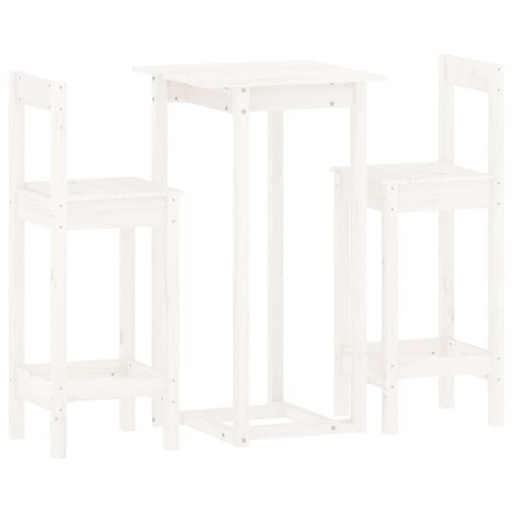 3-delige Barset massief grenenhout wit 2