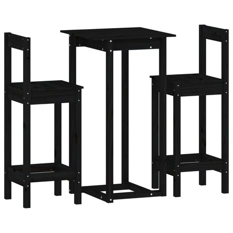 3-delige Barset massief grenenhout zwart 2