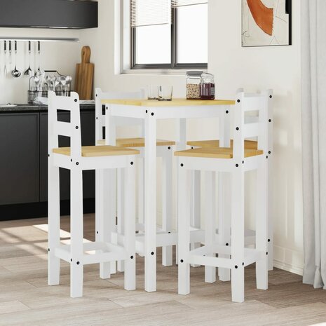 5-delige Barset massief grenenhout wit 1