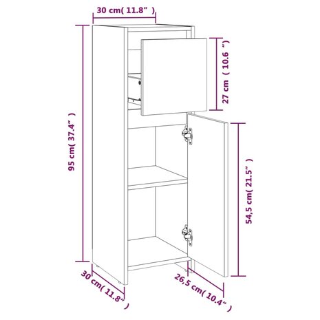 Badkamerkast 30x30x95 cm bewerkt hout grijs sonoma eikenkleurig 11