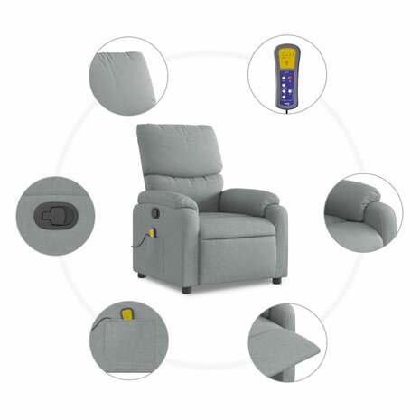 Massagestoel verstelbaar stof lichtgrijs 8