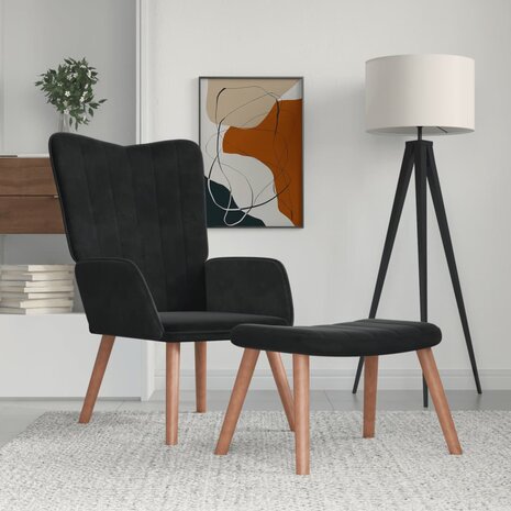 Relaxstoel met voetenbank fluweel zwart 1