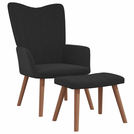 Relaxstoel met voetenbank fluweel zwart 2