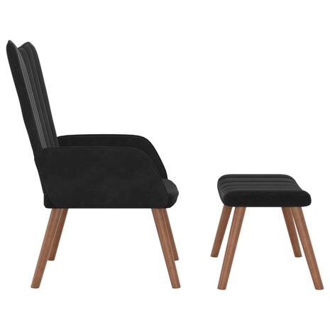 Relaxstoel met voetenbank fluweel zwart 4