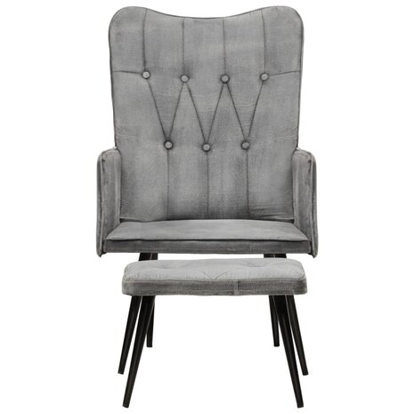 Fauteuil met voetenbank vintage stijl canvas grijs 2