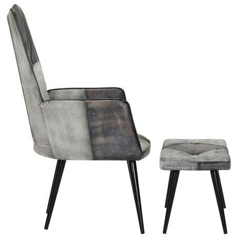 Fauteuil met voetensteun echt leer en canvas grijs 3