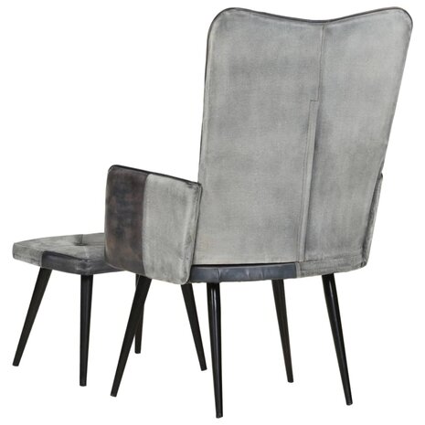 Fauteuil met voetensteun echt leer en canvas grijs 4