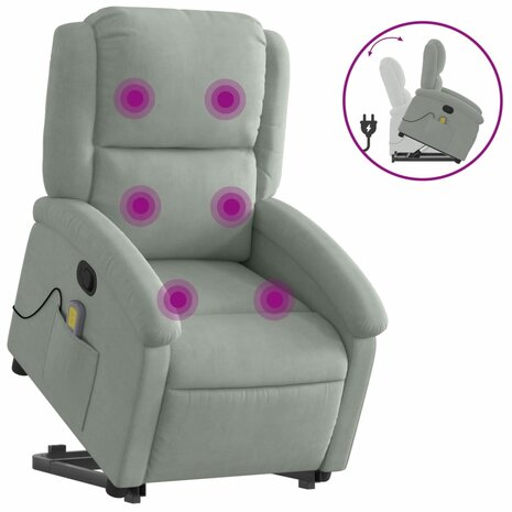 Sta-op-massagestoel verstelbaar fluweel lichtgrijs 2