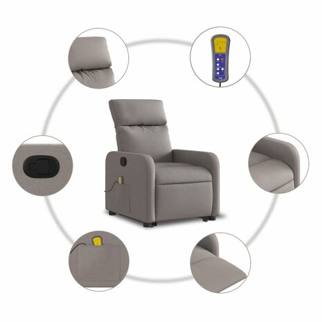 Sta-op-massagestoel verstelbaar stof taupe 8