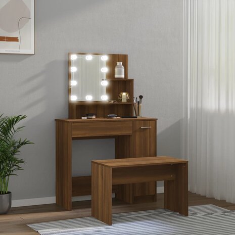 Kaptafelset met LED-verlichting bewerkt hout bruin eikenkleur 4
