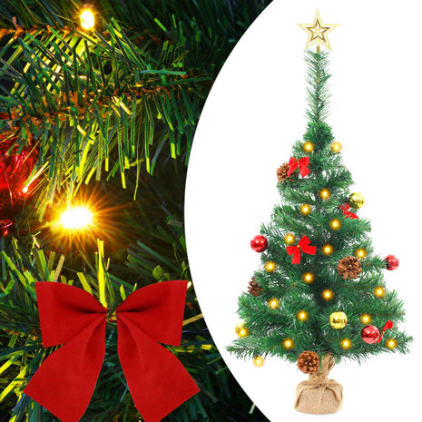 Kunstkerstboom met verlichting en kerstballen 64 cm groen 1