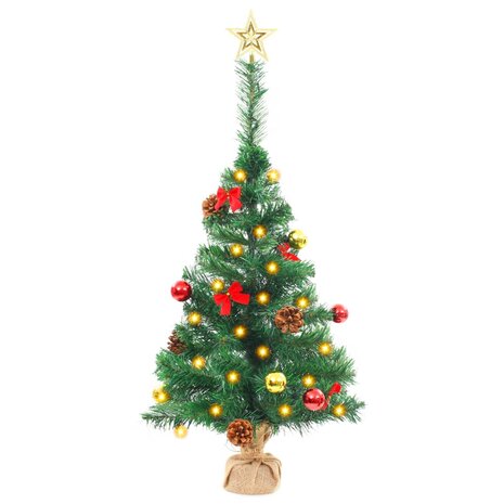 Kunstkerstboom met verlichting en kerstballen 64 cm groen 2
