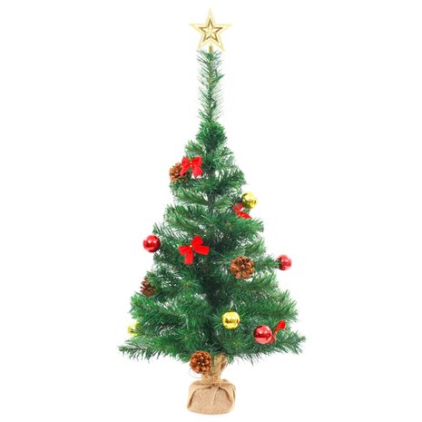 Kunstkerstboom met verlichting en kerstballen 64 cm groen 3