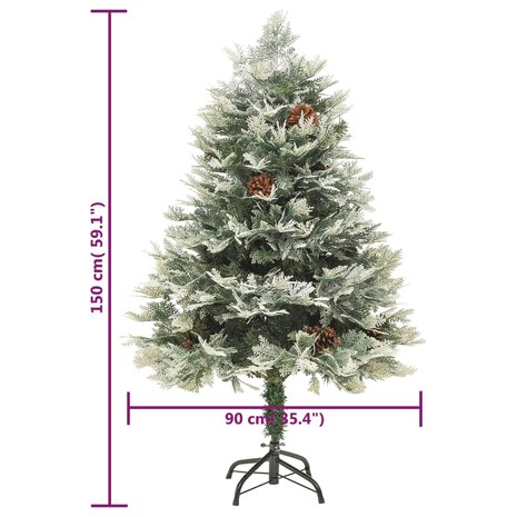 Kerstboom met LED en dennenappels 150 cm PVC en PE groen 10
