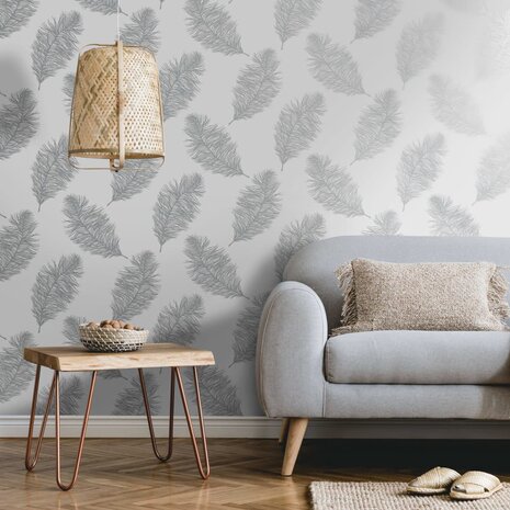 DUTCH WALLCOVERINGS Behang Fawning Feather lichtgrijs 1